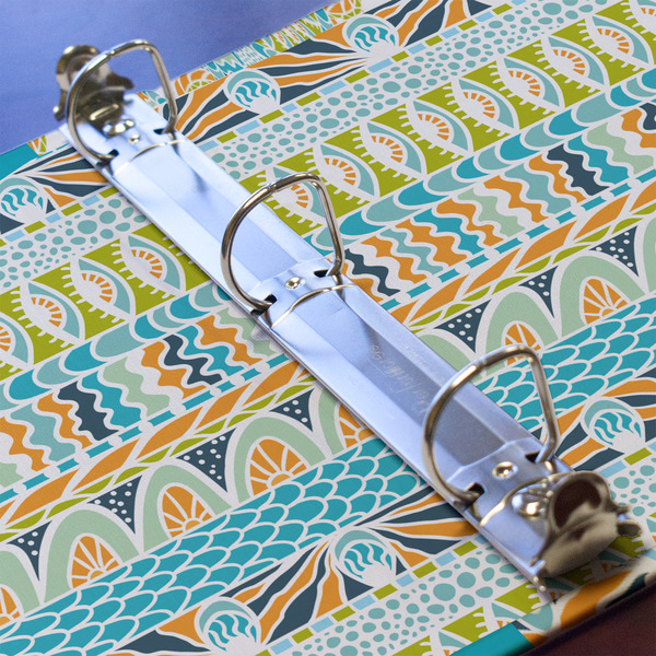 Teal Circles & Stripes 3 Ring Binders - Full Wrap - 1" - DETAIL