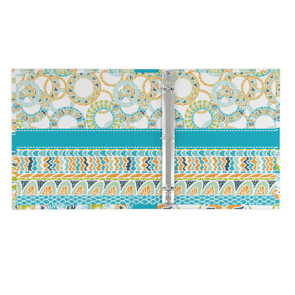 Teal Circles & Stripes 3 Ring Binders - Full Wrap - 1" - OPEN INSIDE