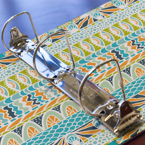 Teal Circles & Stripes 3 Ring Binders - Full Wrap - 2" - DETAIL