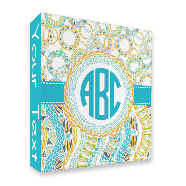 Teal Circles & Stripes 3 Ring Binders - Full Wrap - 2" - FRONT