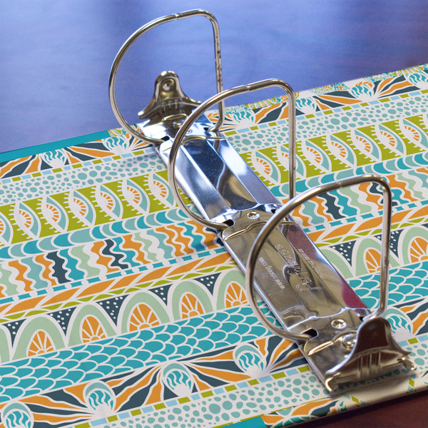 Teal Circles & Stripes 3 Ring Binders - Full Wrap - 3" - DETAIL