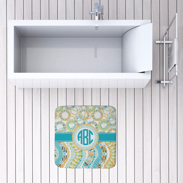 Teal Circles & Stripes 48x48 Foam Memory Mat - LIFESTYLE