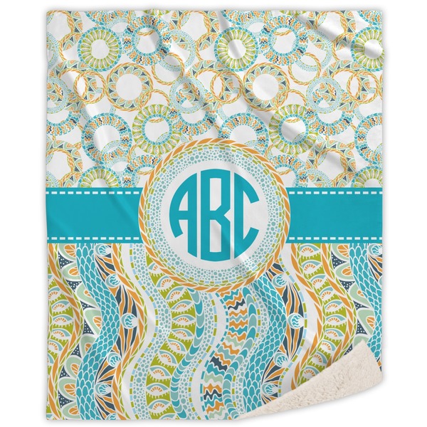 Custom Teal Circles & Stripes Sherpa Throw Blanket - 60"x80" (Personalized)