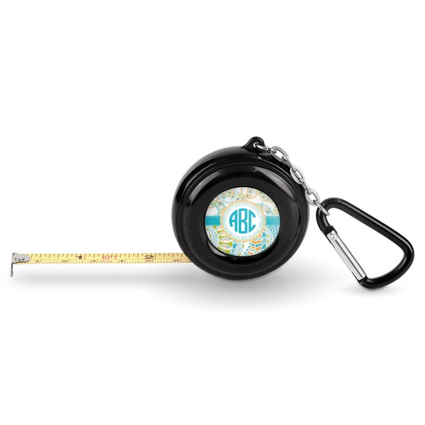 Custom Teal Circles & Stripes Pocket Tape Measure - 6 Ft w/ Carabiner Clip (Personalized)