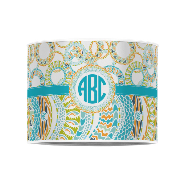 Teal Circles & Stripes 8" Drum Lampshade - FRONT (Poly Film)
