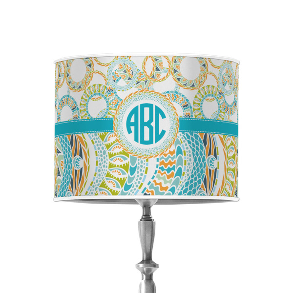 Teal Circles & Stripes 8" Drum Lampshade - ON STAND (Poly Film)