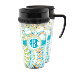Teal Circles & Stripes Acrylic Travel Mug (Personalized)