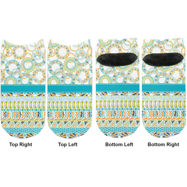 Teal Circles & Stripes Adult Ankle Socks - Double Pair - Front and Back - Apvl