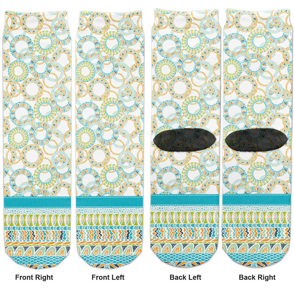 Teal Circles & Stripes Adult Crew Socks - Double Pair - Front and Back - Apvl