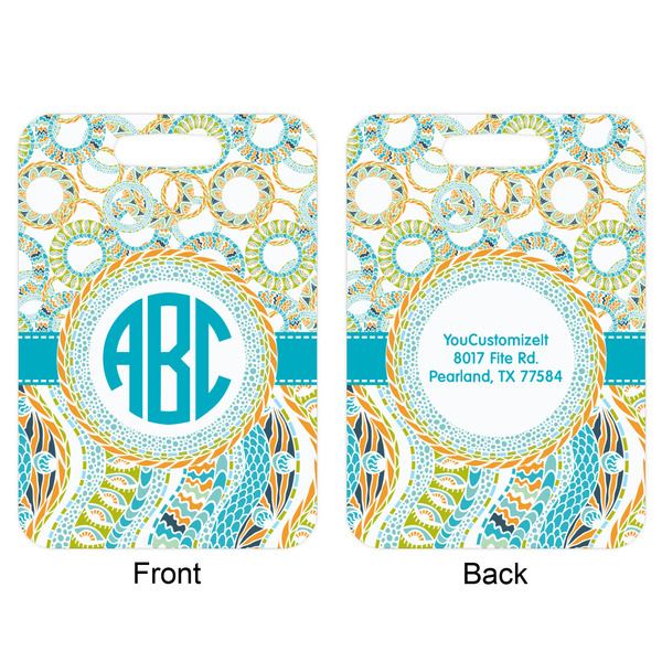 Teal Circles & Stripes Aluminum Luggage Tag (Front + Back)