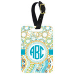 Teal Circles & Stripes Metal Luggage Tag w/ Monogram