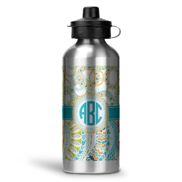 Custom Teal Circles & Stripes Water Bottles - 20 oz - Aluminum (Personalized)
