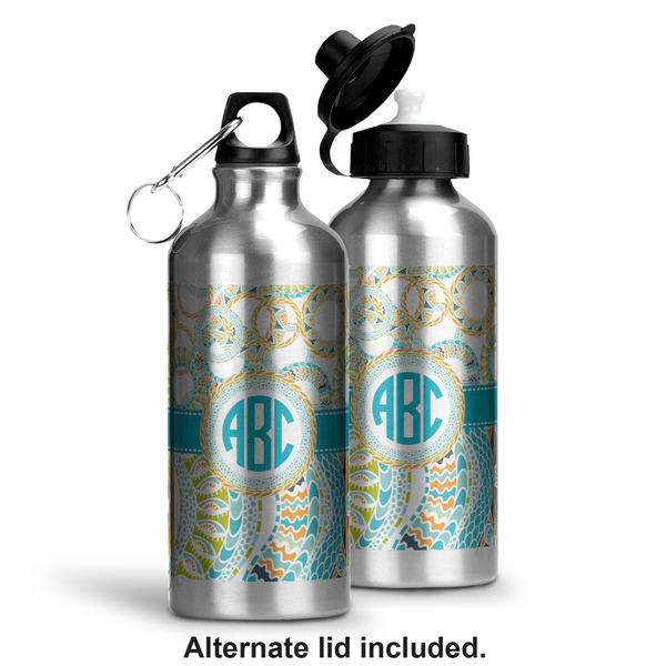 Teal Circles & Stripes Aluminum Water Bottle - Alternate lid options