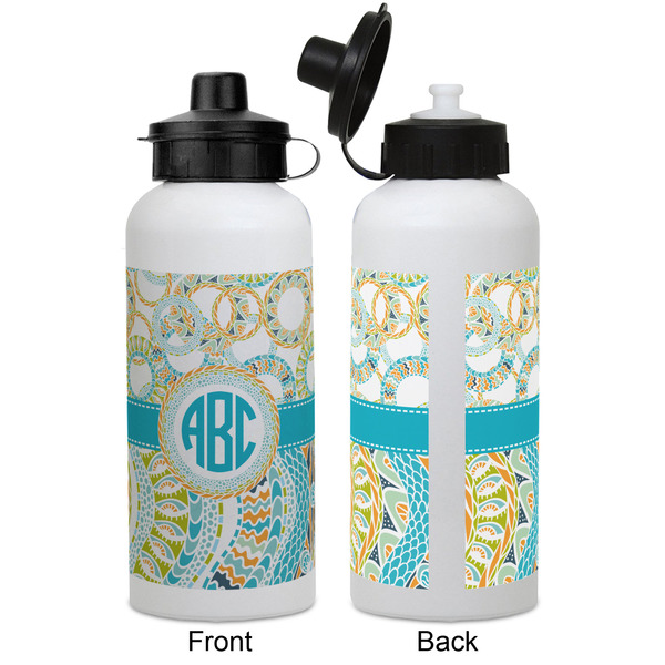 Teal Circles & Stripes Aluminum Water Bottle - White APPROVAL