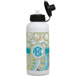 Teal Circles & Stripes Water Bottles - Aluminum - 20 oz - White (Personalized)