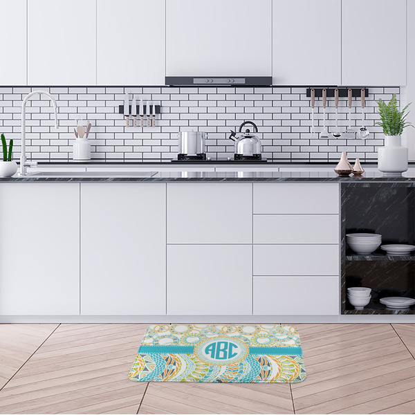 Teal Circles & Stripes Anti-Fatigue Kitchen Mats - LIFESTYLE