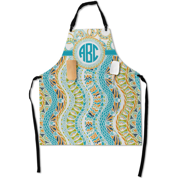 Teal Circles & Stripes Apron - Flat with Props (MAIN)