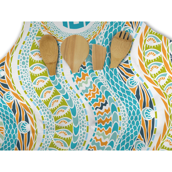 Teal Circles & Stripes Apron - Pocket Detail with Props