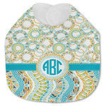 Teal Circles & Stripes Jersey Knit Baby Bib w/ Monogram