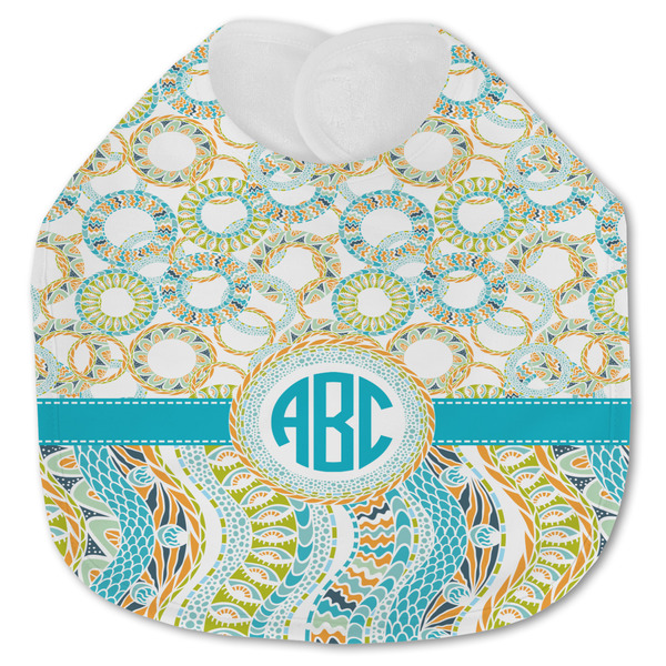 Custom Teal Circles & Stripes Jersey Knit Baby Bib w/ Monogram