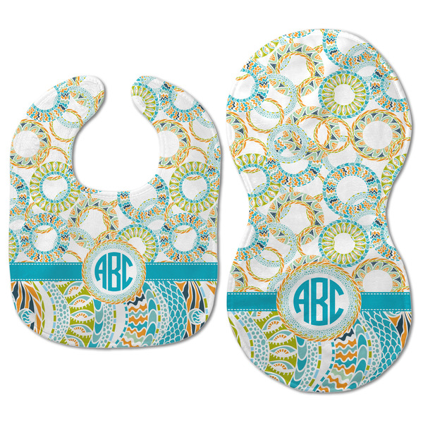 Teal Circles & Stripes Baby Bib & Burp Set - Approval (new bib & burp)