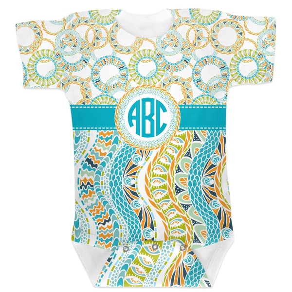 Custom Teal Circles & Stripes Baby Bodysuit 0-3 (Personalized)