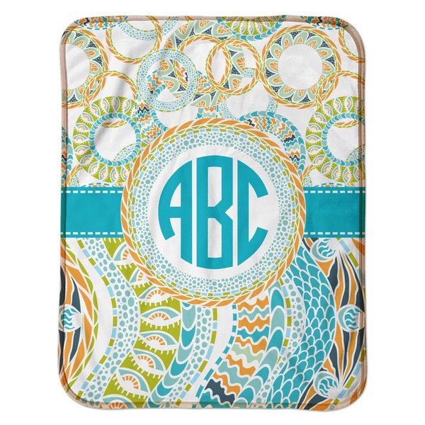 Teal Circles & Stripes Baby Sherpa Blanket - Flat