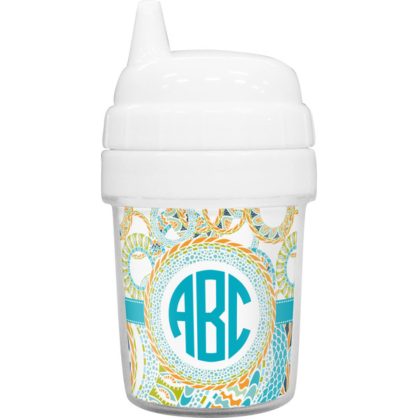Custom Teal Circles & Stripes Baby Sippy Cup (Personalized)