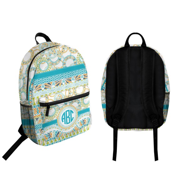 Teal Circles & Stripes Backpack front and back - Apvl