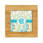 Teal Circles & Stripes Bamboo Trivet with Ceramic Tile Insert (Personalized)