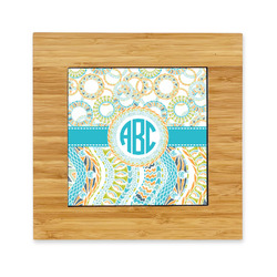 Teal Circles & Stripes Bamboo Trivet with Ceramic Tile Insert (Personalized)