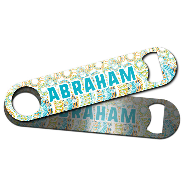Teal Circles & Stripes Bar Bottle Opener - Main