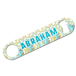 Teal Circles & Stripes Bar Bottle Opener w/ Monogram