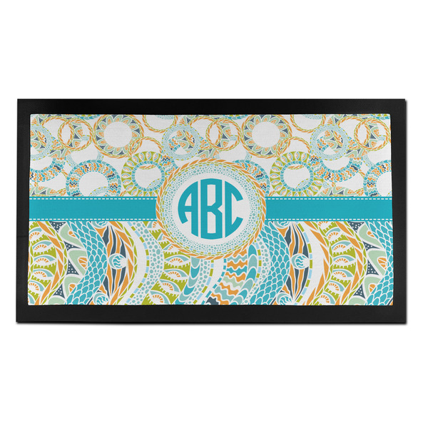 Custom Teal Circles & Stripes Bar Mat - Small (Personalized)