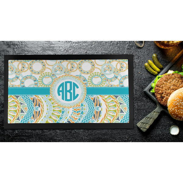 Teal Circles & Stripes Bar Mat - Small - LIFESTYLE