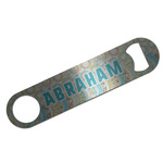 Teal Circles & Stripes Bar Bottle Opener - Silver w/ Monogram