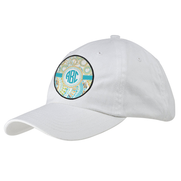 Custom Teal Circles & Stripes Baseball Cap - White (Personalized)