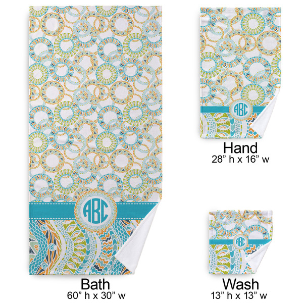 Teal Circles & Stripes Bath Towel Sets - 3-piece - Approval