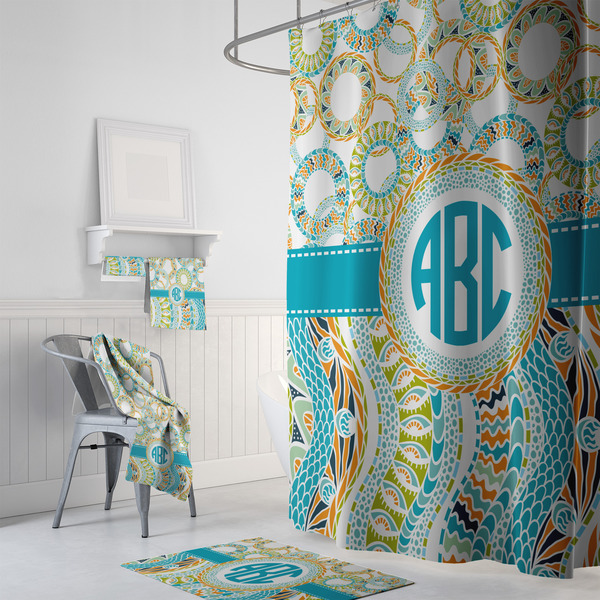 Teal Circles & Stripes Bath Towel Sets - 3-piece - In Context