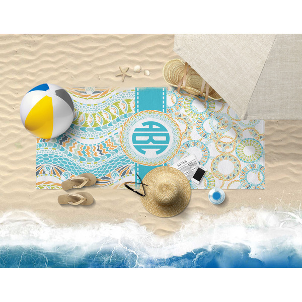 Teal Circles & Stripes Beach Towel Lifestyle