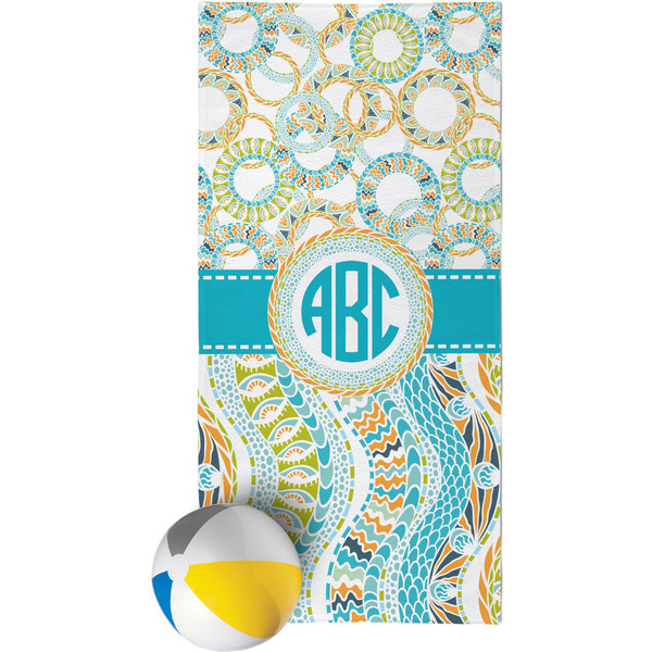 Custom Teal Circles & Stripes Beach Towel (Personalized)