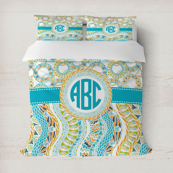 Custom Teal Circles & Stripes Duvet Cover Set - Full / Queen (Personalized)