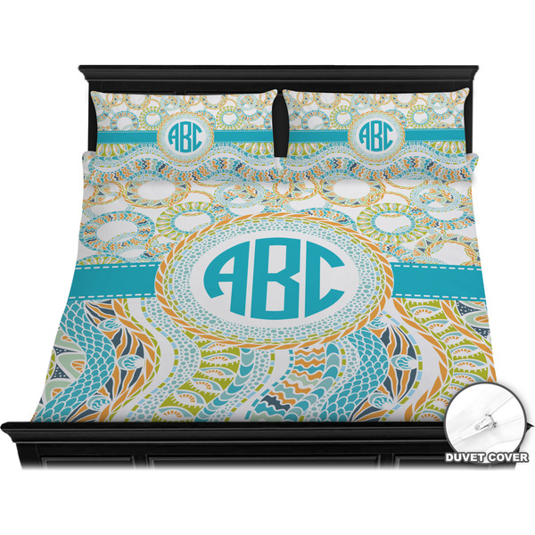 Teal Circles & Stripes Bedding Set (King) - Duvet