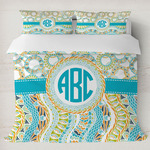 Teal Circles & Stripes Duvet Cover Set - King (Personalized)