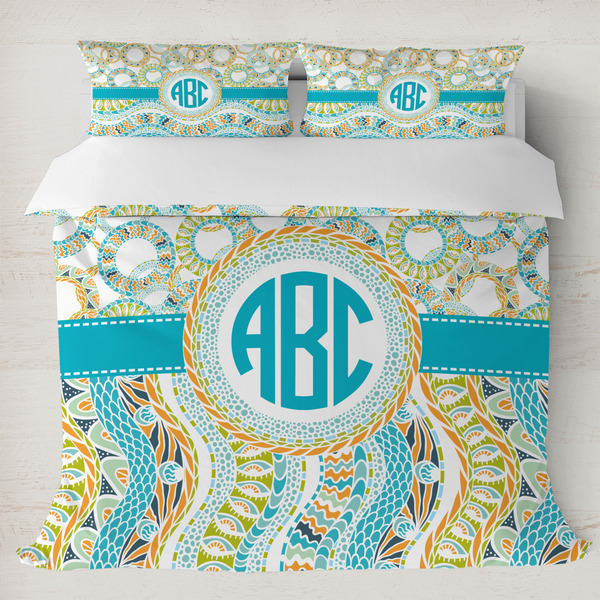 Custom Teal Circles & Stripes Duvet Cover Set - King (Personalized)