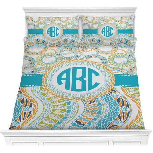 Custom Teal Circles & Stripes Comforter Set - Full / Queen (Personalized)