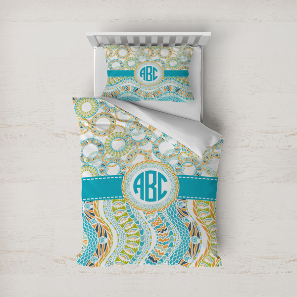 Custom Teal Circles & Stripes Duvet Cover Set - Twin (Personalized)