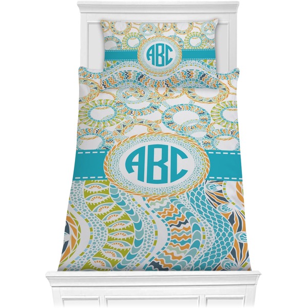 Custom Teal Circles & Stripes Comforter Set - Twin XL (Personalized)