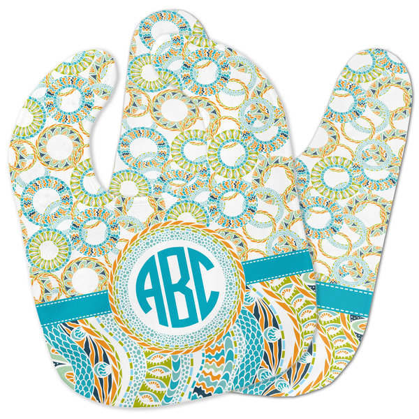Custom Teal Circles & Stripes Baby Bib w/ Monogram