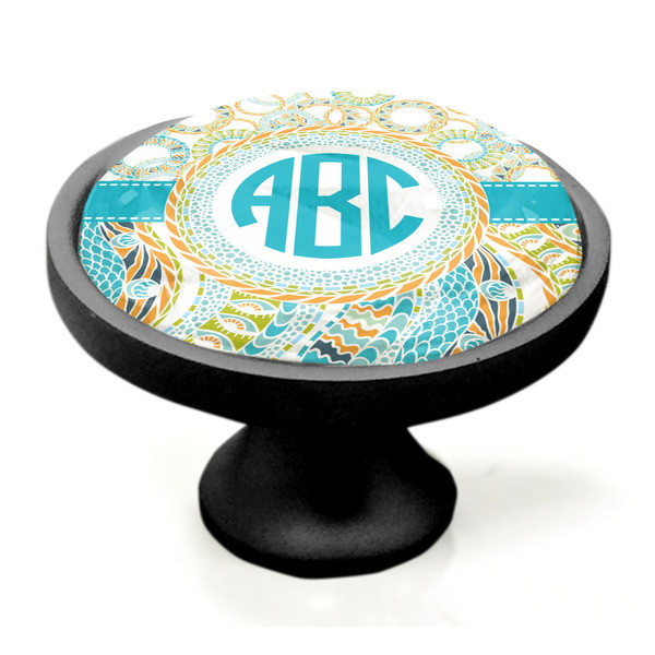 Teal Circles & Stripes Black Custom Cabinet Knob (Side)